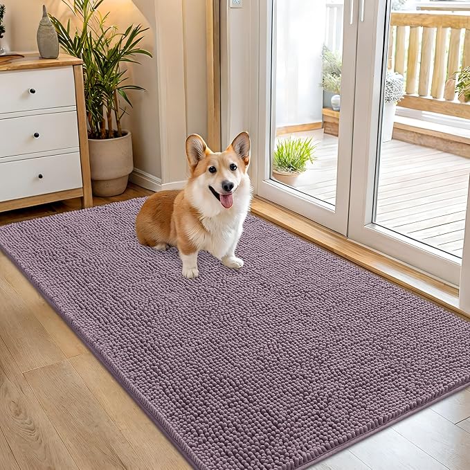 OLANLY Dog Door Mat for Muddy Paws 54x32, Super Absorbent Chenille Mud Mat | Deep Plum, Absorbs Moisture and Dirt, Non-Slip Machine Washable Doormat, Quick-Drying Indoor Entryway Floor Carpet for Dogs