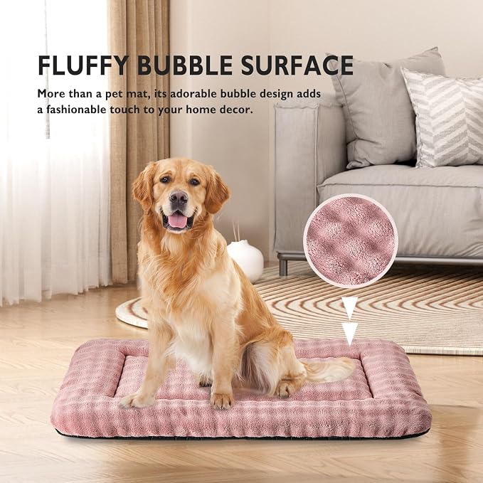 Dog Bed Mat Crate Pad for Large Dogs, Dusty Pink, 42"x 28" | Washable Soft Pet Sleeping Mat, Anti-Slip Kennel Pad with 3D Bubble Pattern
