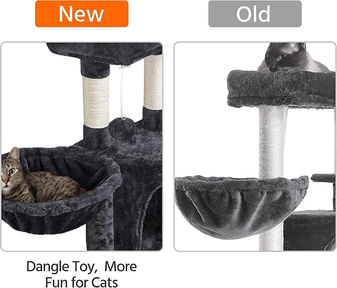 Topeakmart 42in Cat Tree Tower for Indoor Cats, Cat Condo with Perch & Hammock, Activity Center, Multi-Level Cat Furniture with Scratching Posts, Cat House, Black