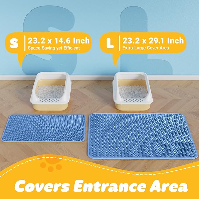 Powools Cat Litter Mat, 30 x 24 in, Waterproof, Non-Slip, Blue | Litter Trapping Mat, Easy to Clean, Litter Box Mat, Urine-Proof, Cat Toilet Training Systems Accessories, Indoor Cats