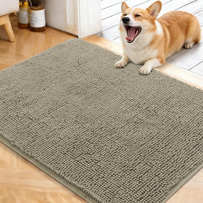 OLANLY Dog Door Mat for Muddy Paws 40x32, Super Absorbent Chenille Mud Mat | Warm Taupe, Absorbs Moisture and Dirt, Non-Slip Machine Washable Doormat, Quick-Drying Indoor Entryway Floor Carpet for Dogs