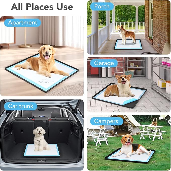 Pee Pad Holder for Dogs, Dog and Puppy Pee Pads Holder, 24"x24" Non-Slip & Leak-Proof & Portable Silicone Mat with Raised Edge Design, Square Puppy Potty Training Tray for Home Floor Protection(Black)
