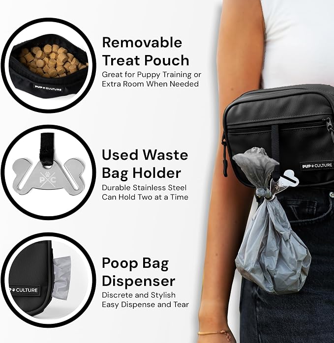 Dog Treat Pouch with Poop Bag Dispenser and Removable Treat Pouch | Cross Body Dog Walking Bag | The Perfect Puppy Training Tool and Even Better Gift