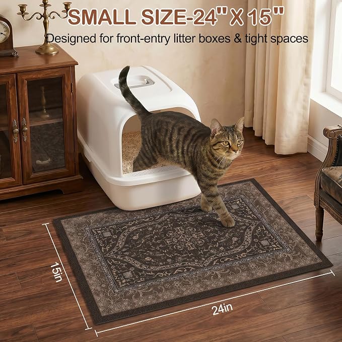 Glittme Cat Litter Mat, 24"x15" Non-Slip Washable Trapping Mat for Cats | Litter Trapping Mat With Thick PVC Coil To Catch Scatter, Soft On Paws And Waterproof Bottom To Protect Floors