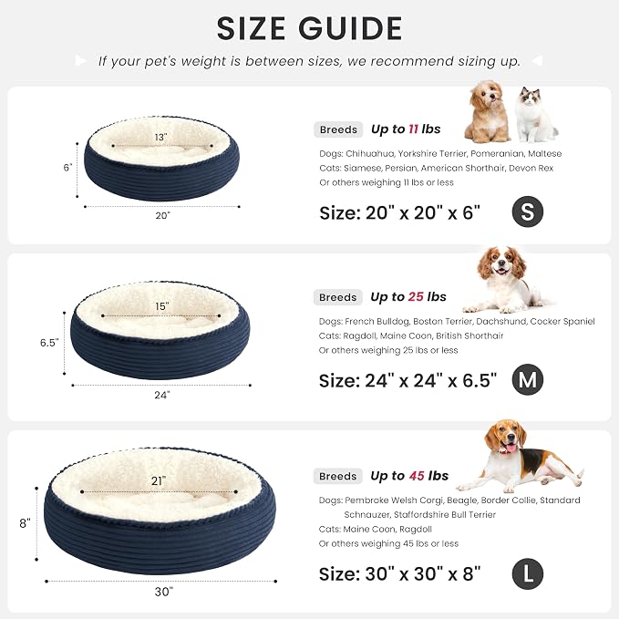 Love's cabin Round Donut Cat and Dog Cushion Bed, 24in Pet Bed for Small or Medium Dogs, Anti-Slip & Water-Resistant Bottom, Soft Durable Fabric Pet Beds, Washable Calming Cat Bed Navy Blue