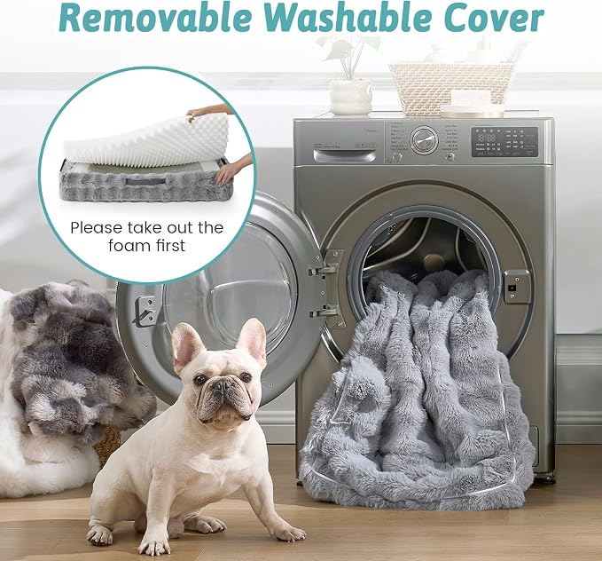 COZY KISS Orthopedic Dog Bed for Extra Large Dog 44x32 inch, XL Faux Fur Pet Sofa, Bolster Foam Bed with Sides, Non-Slip and Egg-Crate Big Dog Couch Bed with Washable Removable Cover, Grey