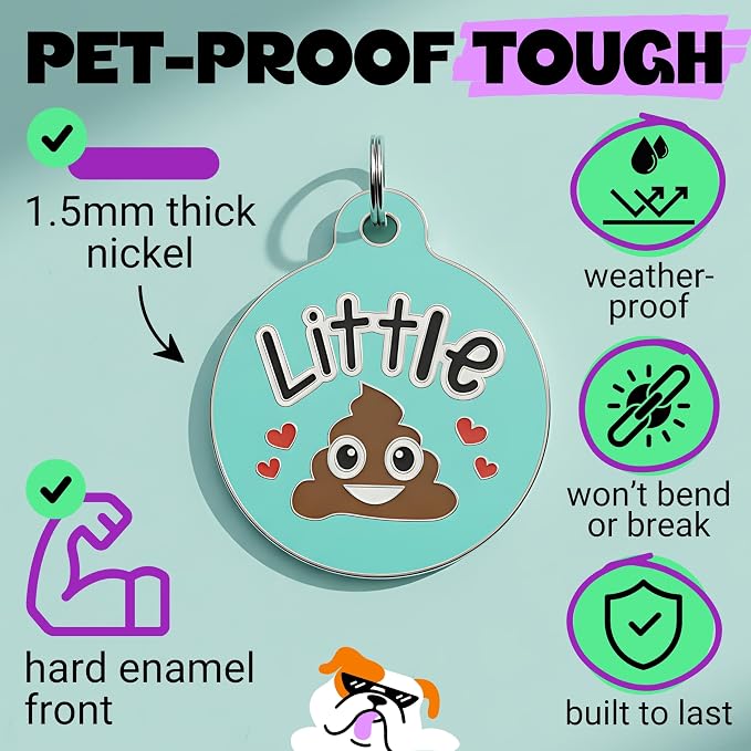 Bad Tags Personalized Dog and Cat ID Tags in 25+ Designs and 2 Sizes - 5 Lines of Custom Engraved Text - Funny Cute Personalized Pet Tags (Little Sh*t, Large (1.25 inch))