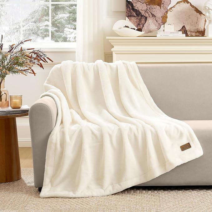 COZY KISS Luxury Faux Fur Throw Blanket for Couch, Ultra Soft Waterproof Pet Blanket, Cozy Warm Plush Blanket for Sofa Bedroom Living Room, Liquid Pee Proof for Large Dog or Cat, 50x60 inch, Cream