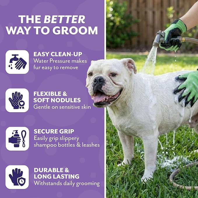 H HANDSON Pet Grooming Gloves - Patented #1 Ranked, Award Winning Shedding, Bathing, & Hair Remover Gloves - Gentle Brush for Cats, Dogs, and Horses (Grey, X-Large)