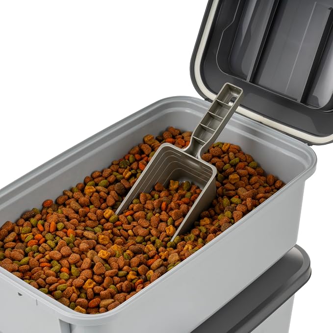 IRIS USA Dog Food Storage Container, 2-Pack, Up to 14 lbs, Gray | Made in the USA, Comes with 2-Cup Sccop, Stacklable, Airtight Seal, BPA-Free, Bird Seed, Cat food, Treats, Keeps Kibble Fresh