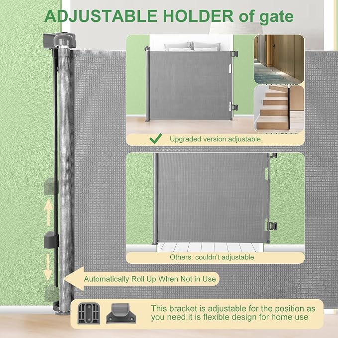 Retractable Baby Gate for Stairs & Doorways, 33" Tall Extends to 71" Wide | Extra Wide Safety Kid Pet Gate, Mesh Dog Gate for Indoor, Outdoor, Hallways One-Handed Operation, Easy Install(33”x71”- Grey)
