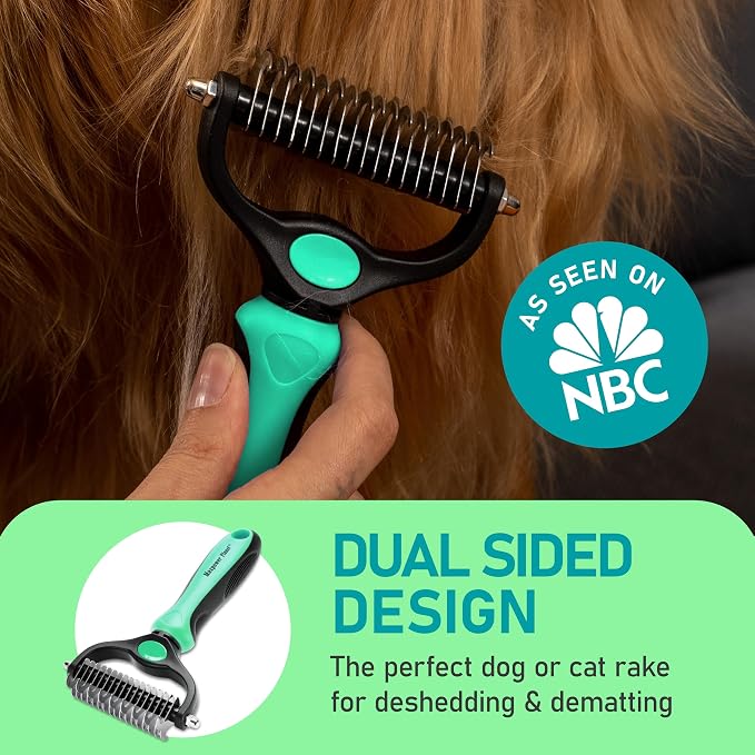 Maxpower Planet Hair Brush - Double Sided Shedding, Dematting Undercoat Rake for Dogs and Cats - Extra Wide Dog Grooming Brush, Reduce Shedding by 95%, Turquoise (Pack of 2)