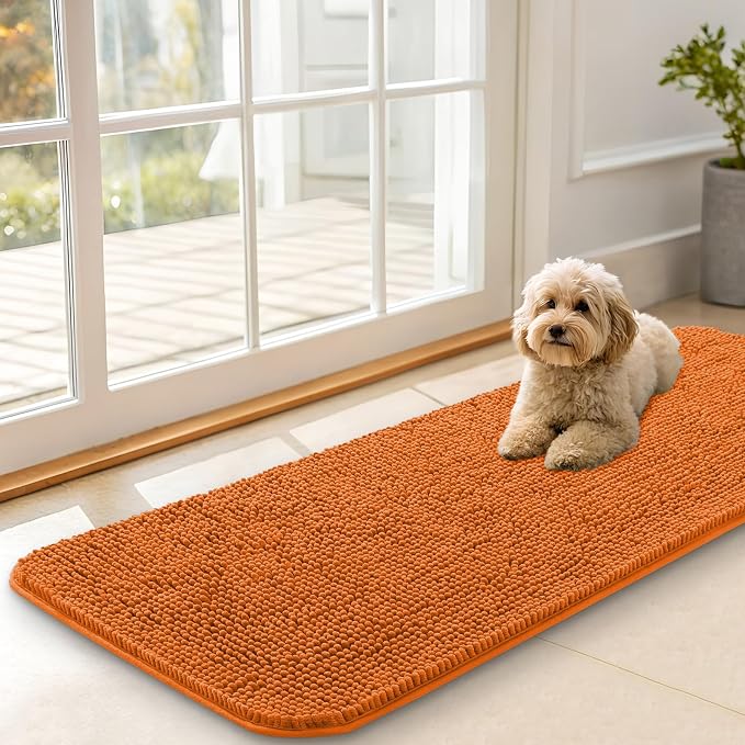 OLANLY Dog Door Mat for Muddy Paws 47x17, Super Absorbent Chenille Mud Mat | Clay, Absorbs Moisture and Dirt, Non-Slip Machine Washable Doormat, Quick-Drying Indoor Entryway Floor Carpet for Dogs