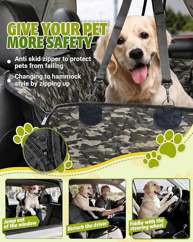 Dog Car Seat Cover, 600D Heavy Dute Durable Car Seat Cover for Dogs Pets, 100% Waterproof Scratch Proof Nonslip Dog Hammock for Cars, Seat Covers Protector with SeatBelt for Pet Sedan SUV Trucks