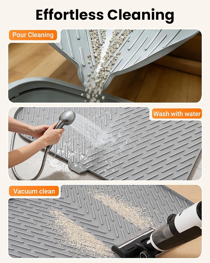 Cat Litter Mat, 47"x37" Extra Large Litter Box Mat, Silicone Mat, Gray | XXL Waterproof Litter Trapping Mat for Scatter Control, Soft on Cat Paws Non-Slip Easy to Clean