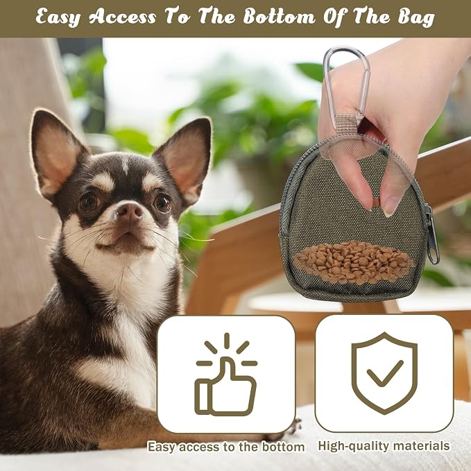 3 Pcs Dog Treat Pouch, Portable Pet Training Reward Pouch, Small Puppy Treat Bag for Leash, Hand Free Dog Walking Bag with Carabiner Zipper Closure for Puppy Travel or Outdoor Use