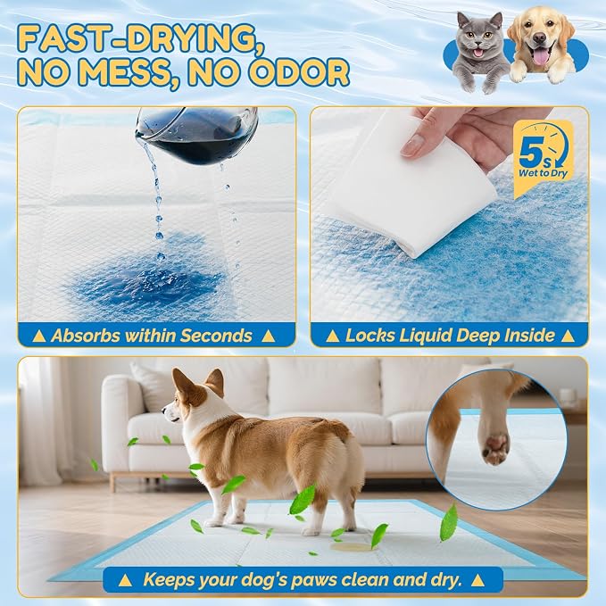 Extra Large Dog Pee Pads 28" x 34" - Barpor 5-Layer Super Absorbent Puppy Pads with Leak-Proof Quick-Dry & Fast-Edge Absorption, Disposable Dog Training Pads Anti-Slip, 100 Pack