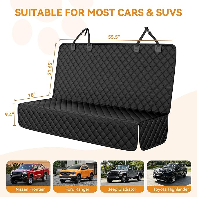 PETICON Dog Car Seat Cover for SUV, Waterproof Back Seat Cover for Toyota Tacoma/Jeep Grand Cherokee/Ford Explorer/Ranger/Chevrolet Colorado, Scratch-Proof Nonslip Durable Rear Seat Cover for Dogs