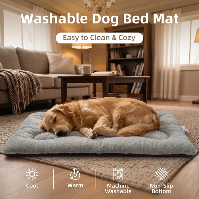 Dog Bed 22" for Metal Crate Pad, Washable Kennel Mat for Small Puppy & Cats | Soft faux rabbit fur, non-slip,machine wash/dry, plush cushioning, for crates, floors & travel, multiple sizes for all breeds