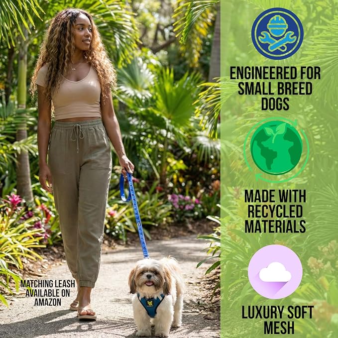 EcoBark Step in Dog Harness - Eco-Friendly Dog Harnesses for Small and Medium Breed Dogs - Reflective and Adjustable Body Halter Vest - Soft Mesh Toy Breed Harness (Bright Blue Sport, XL