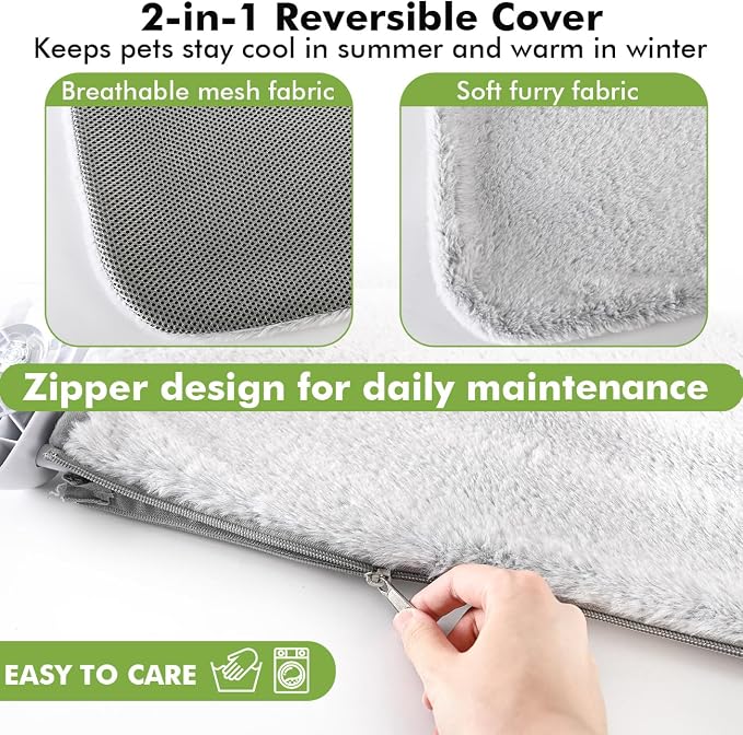 Zoratoo 2PC Cat Window Perch, Foldable & Cordless with Metal Frame, L Gray | 2-in-1 Reversible Cover, Removable for Machine Wash, Stable Window Resting Seat with Large Suction Cups for Indoor Cats