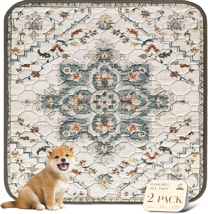 nunubaby Washable Pee Pads for Dogs, Stylish, Non-Slip and Leak-Proof Pee Pads. Reusable Potty Pads for Dogs for Crates and Floors.(Beige/Floral, 36" x36")