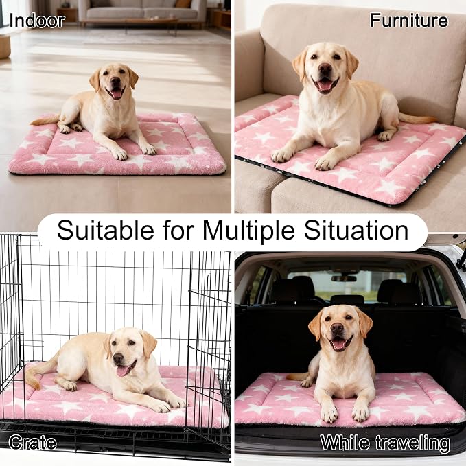 Washable Dog Bed Plush Orthopedic Outdoor Crate Mat with Non-Slip Bottom,Luxe Soft Kennel Pad for Pets, Cozy Cage Cushion & Pet Sleeping Mattress Large Sized,Medium,Small Dogs,36 x 24 inch,Pink
