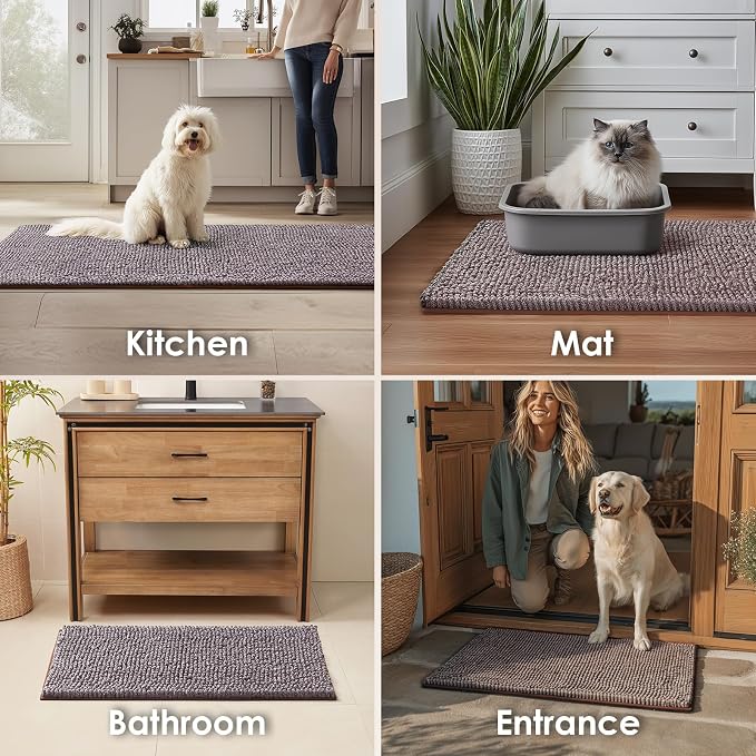EHEYCIGA Super Absorbent Dog Door Mat for Muddy Paws 60x36 Inch Indoor, Front Doormat Outside Entrance, Quick Dry Chenille Washable Dog Crate Bed, Non-Slip Pet Rug Mud Mat Outdoor Entryway, Brown