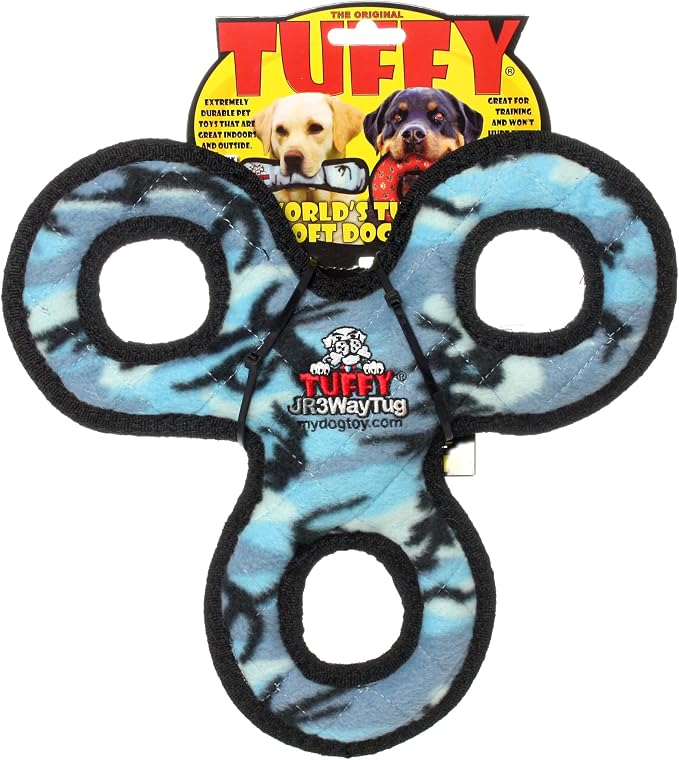 TUFFY® : 2 Pack 3Way Tug Dog Toy: Ultra Durable Plush Toy with Multiple Layers & Reinforced Seams, Washable and Floats, Original Construction