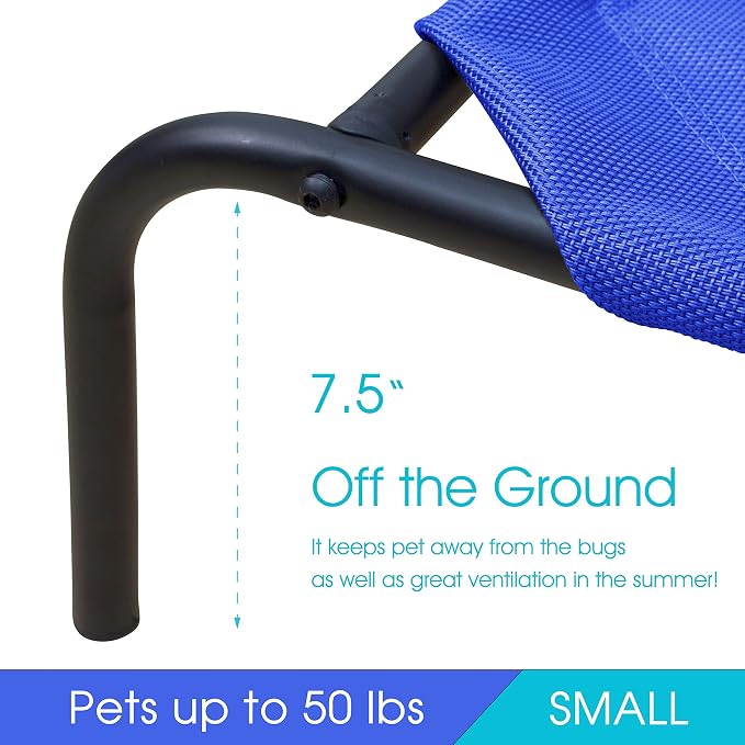 Raised Pet Cot for Small Pets, Elevated Dog Bed with Breathable Mesh, Sturdy Steel Frame for Indoor & Outdoor Use, Non-Slip Design, Easy Clean, 33-Inch Blue