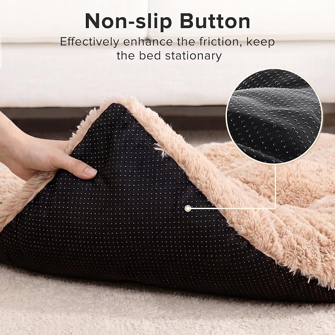 JOEJOY Large Dog Bed Crate Pad, Deluxe Plush Washable Dog Beds Fulffy Soft Kennel Pad Anti-Slip Pet Sleeping Mat for Extra Large Medium Small Dogs, 40" x 27", Beige