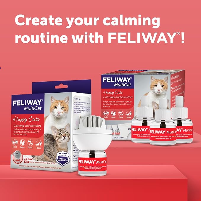 FELIWAY MultiCat Cat Calming Pheromone Diffuser Refill - 3 Pack | Helps Reduce Fighting, Tension & Aggression Between Cats due to Stress in Multi‑Cat Homes, 90 Day Supply