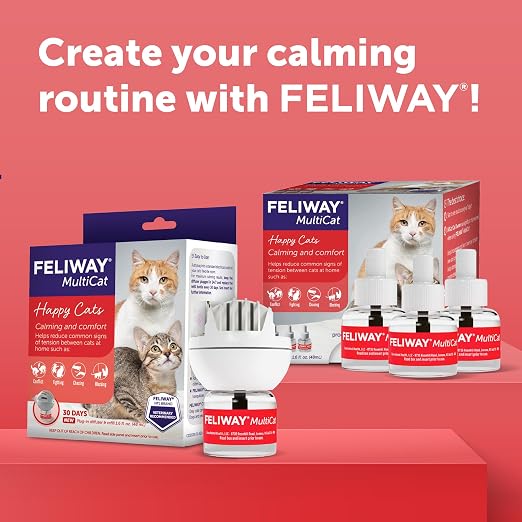 FELIWAY MultiCat Cat Calming Pheromone Diffuser Kit | Helps Reduce Fighting, Tension and Aggression Between Cats due to Stress for Multi‑Cat Homes, 30 Day Supply