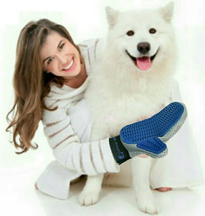 Mr. Peanut’s Pet Grooming Glove – Deshedding Hair Removal Mitt with Gentle Silicone Tips, Adjustable Wrist Strap & Breathable Mesh; Perfect for Dogs, Cats, Rabbits & Small Pets (Pack of 2)