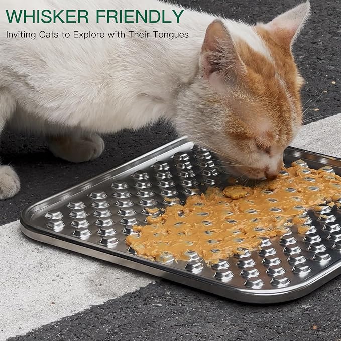 2Pack Dual Wall Stainless Steel Large Lick Mat for Dogs & Cats, Chew-Proof Slow Feeder, Anxiety Reducer, Whisker-Friendly for Cats, Non-Slip Heavy Duty Base, Raw Feeding Pad, Dishwasher Safe