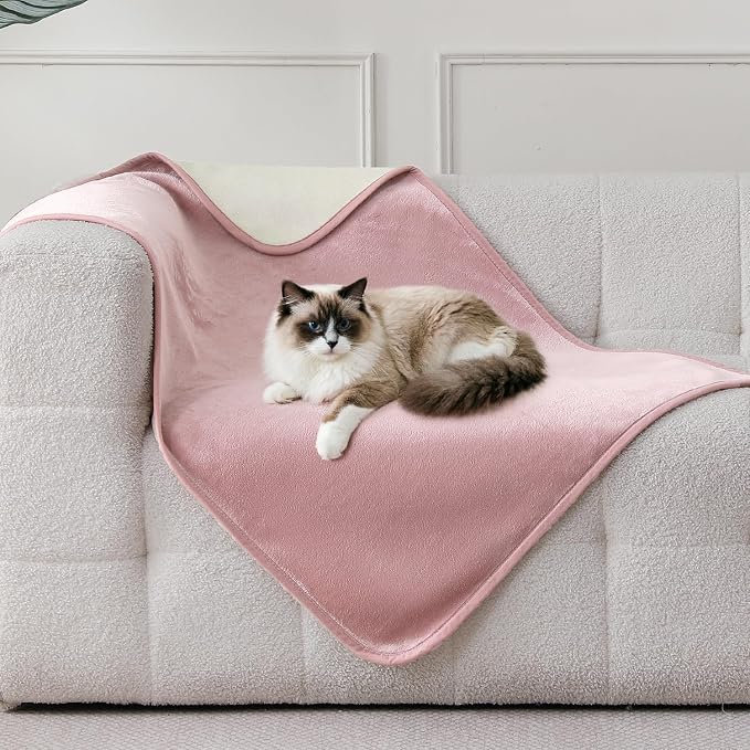 Waterproof Blanket 30"x40" for Dogs Cats, Reversible Waterproof Bed Cover for Pets, Soft Leakproof Blanket for Bed Couch Sofa Furniture Protector, Dusty Pink/Off White