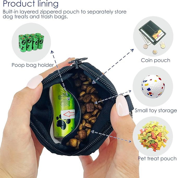 Raisingwell Dog Treat Pouch for Pet Walking and Training with Clicker Poop Bags Small Fanny Zipper Pack Holder for Puppy Snack Dispenser Kit for Leash and Outdoor Use (Blue)