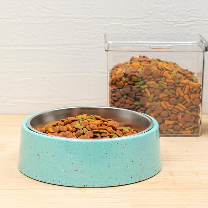 bzyoo 32oz 4CUP Dog & Cat Bowl, Sprinkle Design, Hygienic 304 Stainless Steel Pet Bowl with Removable Inner Bowl, Non-Slip Silicone Base, Dishwasher Safe, for Dry/Wet/Raw Food & Water (Green)