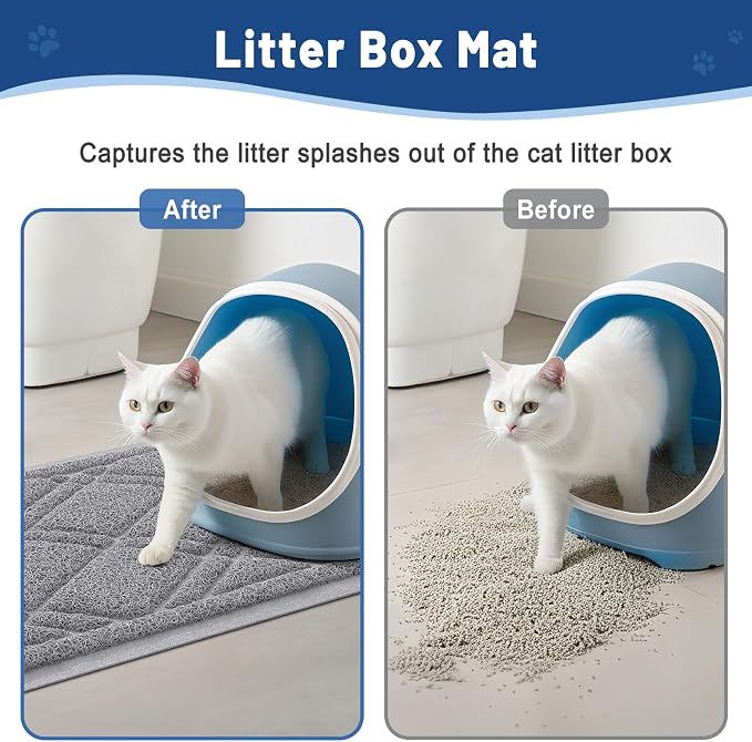 Smiry Cat Litter Box Mat 36x24, Non-Slip Water Resistant Litter Trapping Mat, Easy Clean Less Waste and Urine-Locking Cat Carpet for Indoor, Grey
