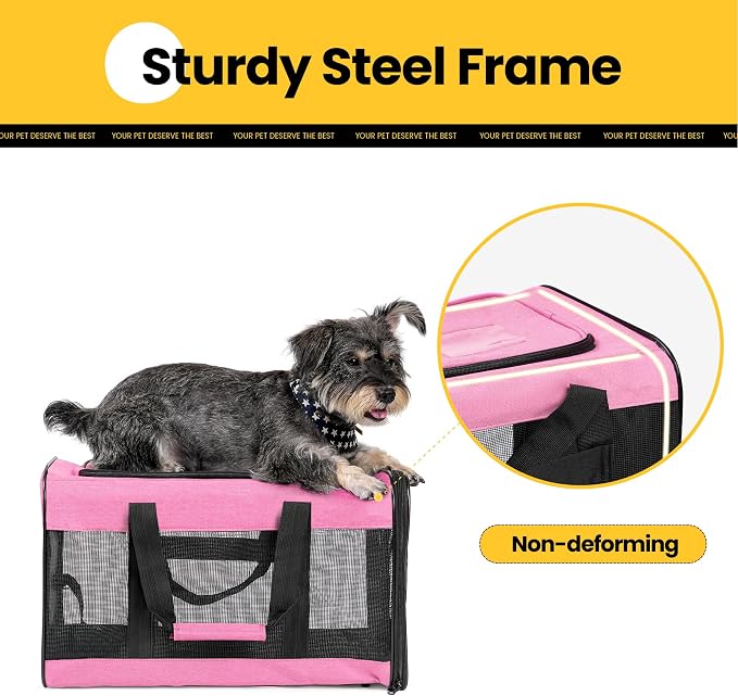 Conlun Dog Carrier Soft Sided, Large Cat Carrier with Inner Safety Leash, Pet Transport Carrier for Large Cats and Medium Dogs up to 20 Lbs, Collapsible Travel Puppy Carrier Bag -Pink L