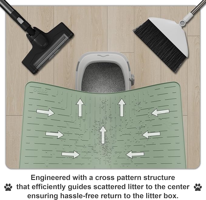 OHMO Large Cat Litter Mat, 31.5x23.6 Silicone Trapping Mat Sage Green | for Kitty Litter Box, Easy Clean, BPA Free Rubber, Center Litter Collection, Easy Pour-Back, Waterproof, Odor-Resistant
