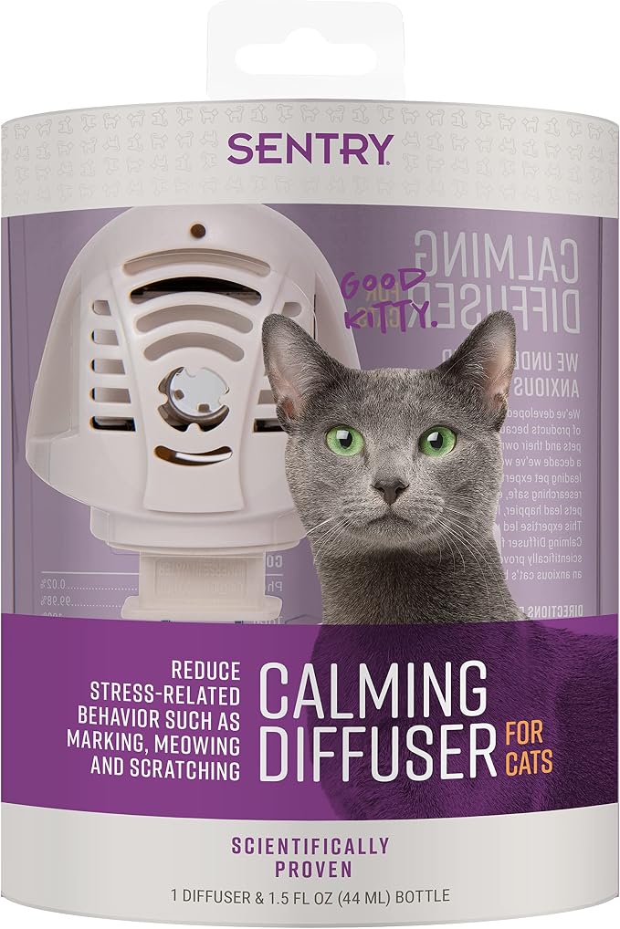SENTRY PET CARE Sentry® Calming Diffuser Cat 1.5oz | Reduces stress & unwanted behaviors like spraying; whole-room pheromone diffuser; 30-day release; includes refill