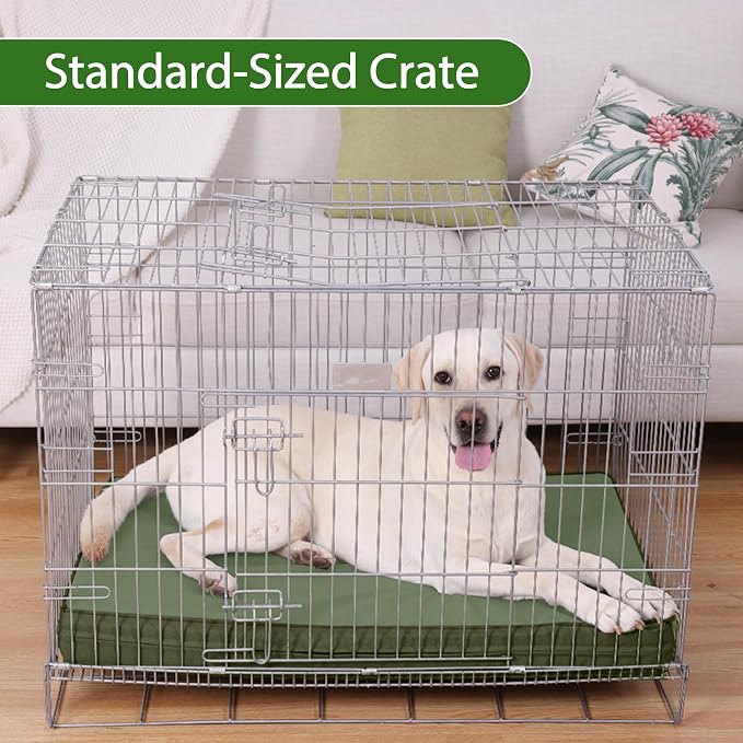 Vonabem Outdoor Dog Bed Waterproof Washable, XXL Crate Pad 48 Inch, Wipeable Leather Pet Beds with Removable Cover Reversible, Durable Anti-Slip Kennel Pads 47"x29" Green