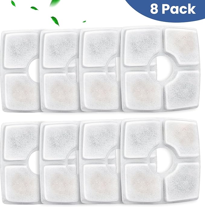 Cat Water Fountain Filter Replacement, 8 Pack Cat Fountain Filters Compatible with Square 84oz/2.5L Automatic Pet Fountain Dog Water Dispenser, 3 Filtration System Replacement Pet Filters