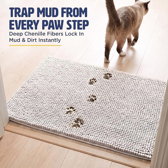 Muddy Mat® | XL Cat Litter Mat 48"x72", Litter Trapping Mat, Super Absorbent Scatter Control, Soft on Paws, Slip Resistant Washable Litter Mat, Traps Litter, Protects Floors, Beige