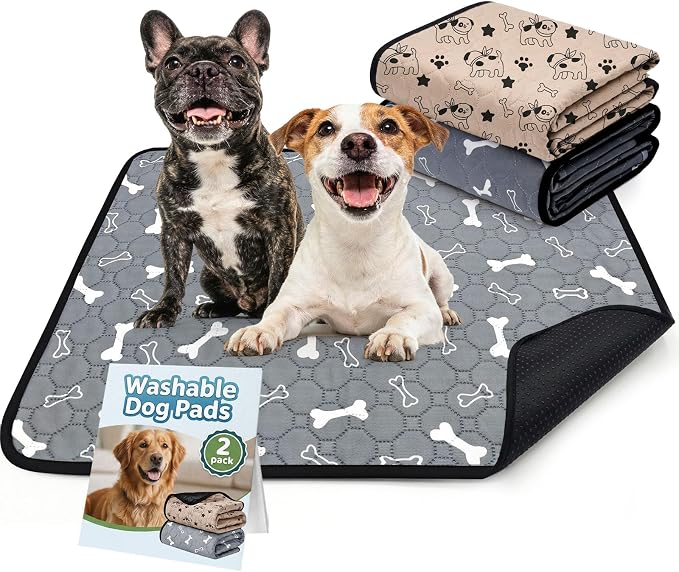 BAEJMJK Washable Dog Pee Pads, Reusable Dog Crate Mats Puppy Training Pads, 4-Layer Super Absorbent Waterproof Non-Slip Leak-Proof Ideal for Potty, Playpen & Travel(20"x28",Coffee & Gray 2-Pack)