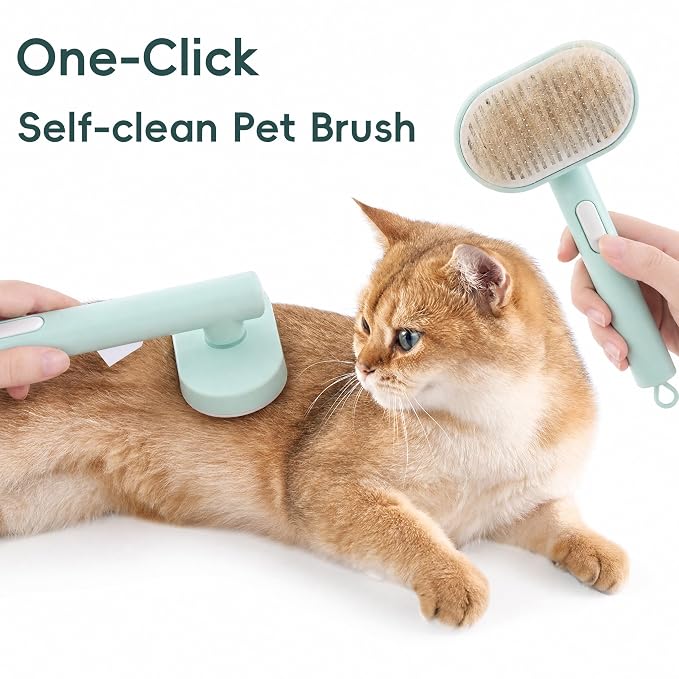 2 Pack Pet Hair Remover Kit Self Cleaning Slicker Brush for Cats Dogs & Electrostatic Grooming Glove One-Click Deshedding Brush Pet Hair Remover for Furniture Couch Clothes (Green)