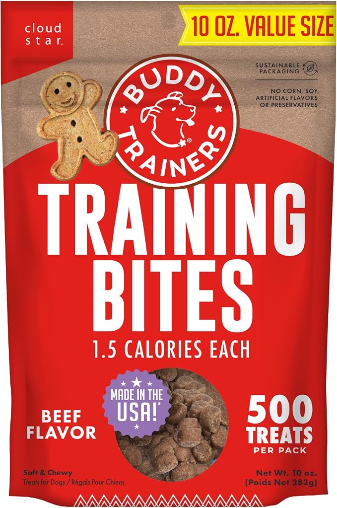 Buddy Biscuits Trainers Training Bites Soft & Chewy Dog Treats, Beef, 10 oz. Pouch | Soft & chewy training bites for dogs, beef flavor, 10 oz. pouch, ideal for training sessions, 1.5 calorie