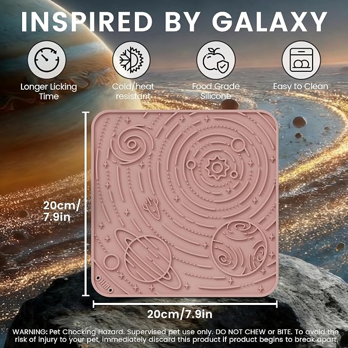 OHMO Lick Mat for Dogs and Cats(Large, Mars&Coral, 2pcs) Enrichment Accessories Toy Space Star Easy Clean Pet Slow Feeder/Suction Cups, Licking Pad for Anxiety Relief and Boredom Reduction
