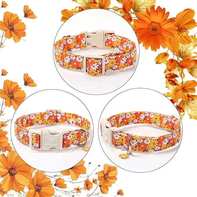 Fall Dog Collar Vintage Daisy Puppy Collar - Hippie Flower Dog Collars Light Comfortable Adjustable Pet Collars for Small Medium Large Girl Boy Dogs L